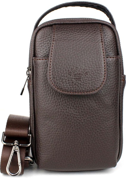 Erkek Kahverengi Kapaklı Çok Bölmeli El ve Omuz Çantası