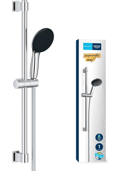 Start 110 Sürgülü Duş Seti, 110MM Yuvarlak 1 Akışlı El Duşu, 600MM Sürgülü Ray, 1750MM Duş Hortumu, Duş Başlığı Seti, Krom, 27942001