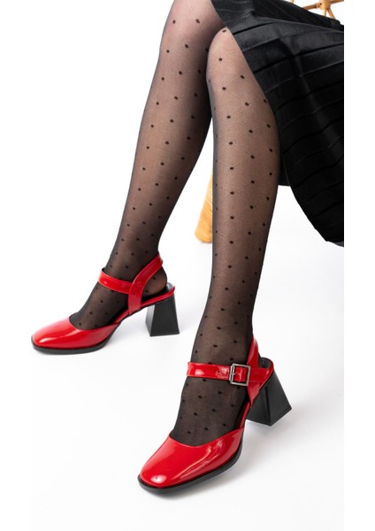 İNF-40450 Kırmızı Rugan Günlük Arkası Açık Topuklu Bayan Ayakkabı