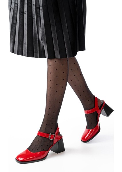 İNF-40450 Kırmızı Rugan Günlük Arkası Açık Topuklu Bayan Ayakkabı fiyatları