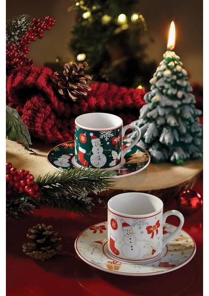 Porselen Kardan Adam 4 Parça 2 Kişilik Kahve Takımı, 90 ml