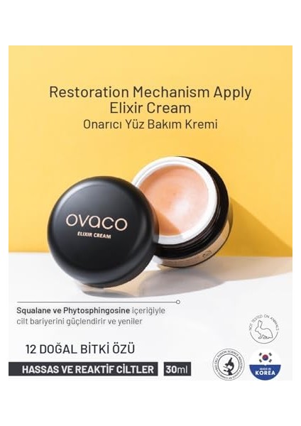 Ovaco Restoration Mechanism Apply Elixir Cream | 30 ml | Onarıcı Bakım Balsamı | Hassas Cilt, Egzama, Kuru Cilt ve Akne Için Doğal Yatıştırıcı Krem fiyatları