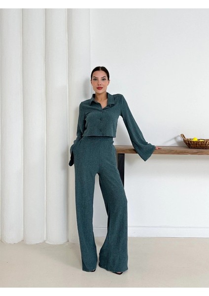 Gömlek Yaka Kaplama Düğmeli Takım Petrol Yeşili ST265866