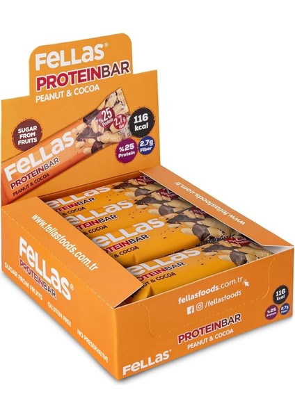 Fellas Protein Bar, Yer Fıstıklı ve Kakaolu, 32GR x 12 Adet fiyatları