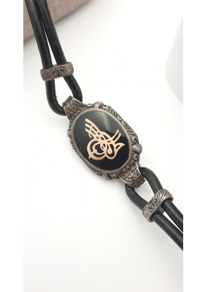 Tuğra Motifli Tasarım Gümüş-Deri Bileklik fiyatları