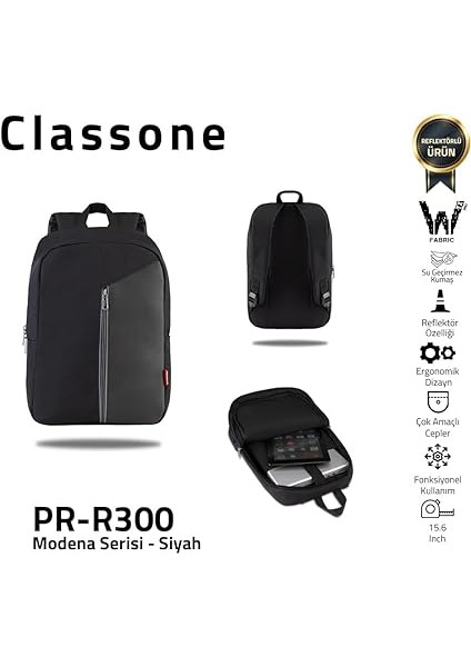 PR-R300 Modena 15.6'' Wtx Pro Su Geçirmez Kumaş Macbook, Mac Air Laptop Sırtçantası-Siyah fiyatları