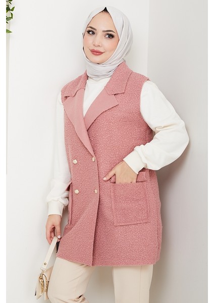 Kapak Cepli Düğmeli Yelek 1649 - Pembe modelleri
