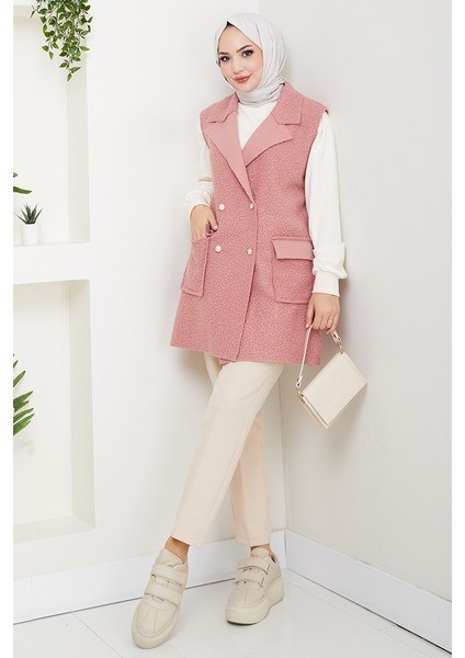 Kapak Cepli Düğmeli Yelek 1649 - Pembe fırsatları