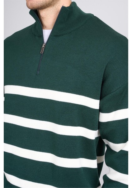 Çetinkaya Mentality 5271 Erkek Dik Yaka Çizgili 2/35 Akrilik Triko Zümrüt-Krem modelleri