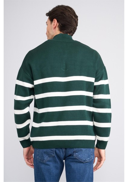 Çetinkaya Mentality 5271 Erkek Dik Yaka Çizgili 2/35 Akrilik Triko Zümrüt-Krem fırsatları