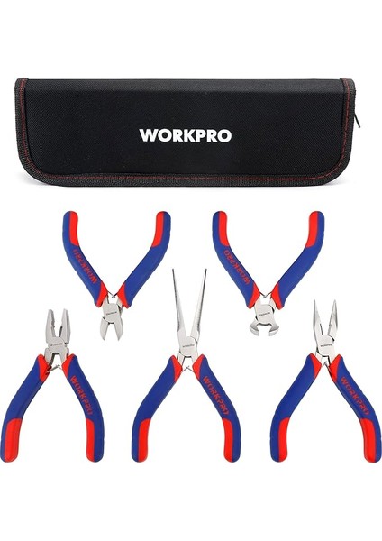 Mini Pense Seti, 5 Parça, Linesman Pense, Sivri Pense, Yan Kesici, Sivri Pense, Düzenleyici Çantalı Sivri Pense