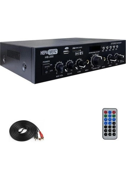 Merz HB-200 Stereo Mixer Amfi 4-8 Ohm 2 Çıkışlı 2X100W Anfi Bluetooth USB fiyatları