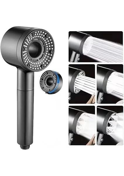 Home 5 Fonksiyonlu Duş Başlığı, Ayarlanabilir Turbo Duş, Yüksek Kaliteli Lüks Tazyik Ayarlı, Modern ve Şık Banyo Aksesuarı Handshower (Gri) fırsatları