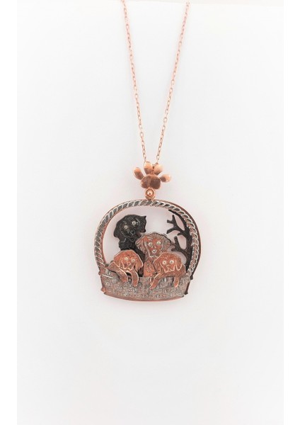 Sevimli Köpekler Tasarımlı Gümüş Kolye