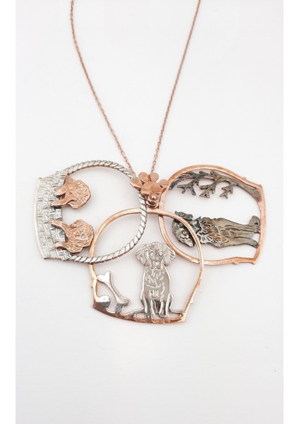 Sevimli Köpekler Tasarımlı Gümüş Kolye fiyatları