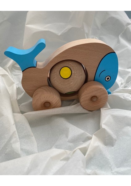 Ahşap Oyuncak Balina Sevimli Mavi Balina Bebek ve Çocuk Oyuncağı
