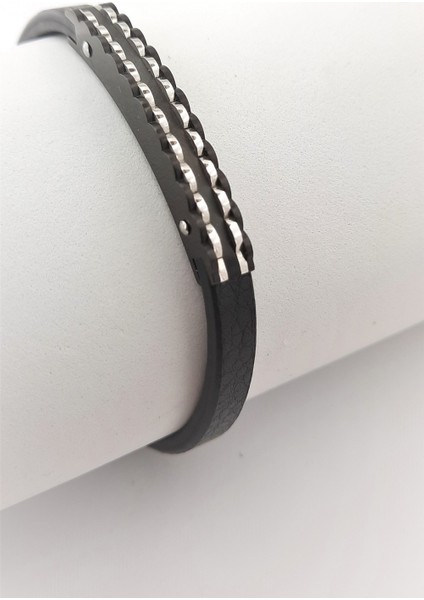 Ince Çelik-Deri Bileklik