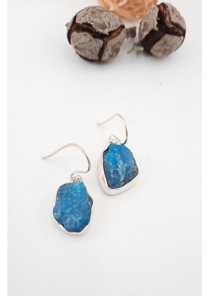 Kalsedon Taşlı Gümüş Küpe