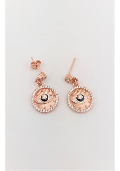 Taşlı Mineli Göz Motifli Gümüş Küpe