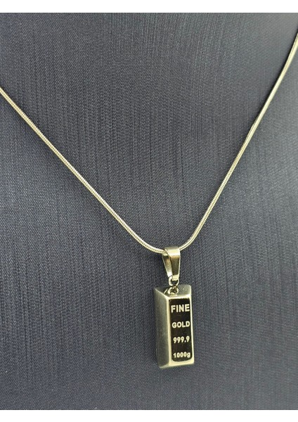 Külçe Model Çelik Kolye Gümüş Renk ( Büyük Boy ) fırsatları