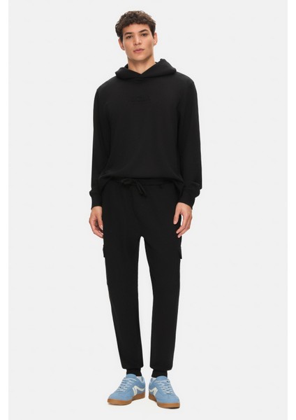 Daley Siyah Kargo Cepli Gofre Baskı Standard Fit Erkek Eşofman Alt