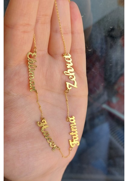 925 Ayar Gümüş 24 Ayar Altın Kaplama 4 Isimli Kolye