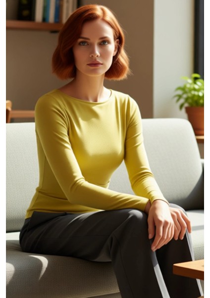 Kadın Uzun Kollu Asimetrik Detaylı Vücuda Oturan Örme Üst Kaliteli Şık Rahat Modern Zarif Günlük