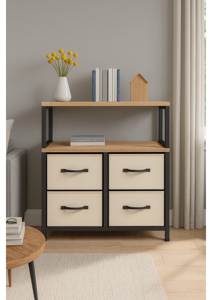 Çok Amaçlı Deri Çekmeceli Düzenleyici Raf Salon Çocuk Odası Organizer Kitaplık Çekmeceli Konsol