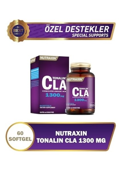Nutraxin Tonalin Cla 1300 Mg | Konjuge Linoleik Asit | Yağ Yakımını Destekler | Kas Kütlesi Koruyucu | 60 Yumuşak Kapsül
