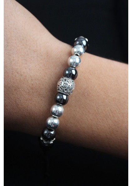 Bfs Doğal Taş Family Model Gümüş ve Füme Renk Asansörlü Erkek Bileklik