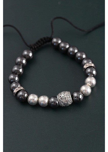 Bfs Doğal Taş Family Model Gümüş ve Füme Renk Asansörlü Erkek Bileklik fiyatları