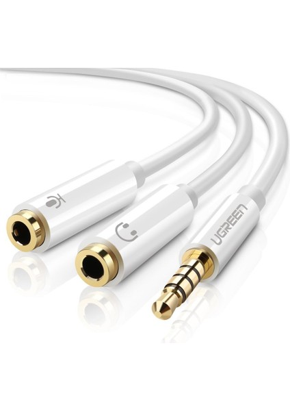 Mikrofon ve Kulaklık Ayırıcı 3.5 mm Y Kablo Beyaz