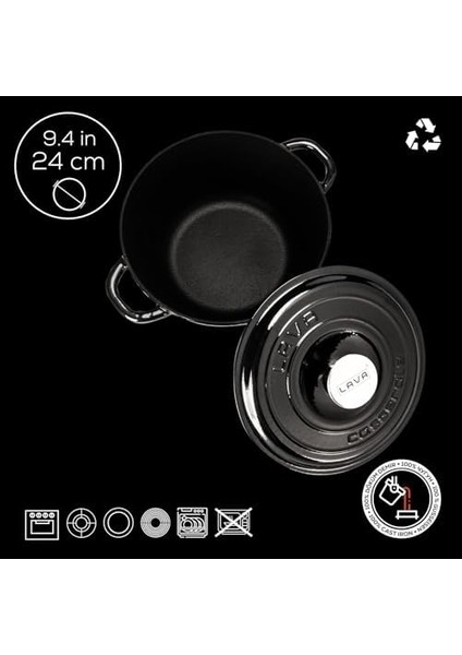Döküm Yuvarlak Tencere Döküm Demir Kapak New Serisi ÇAP(Ø)24CM. Siyah modelleri