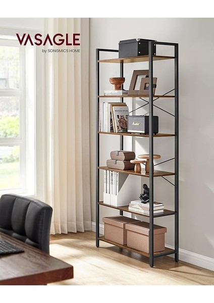 Kitaplık, 6 Katlı Raf, Çelik Çerçeveli Yüksek Rustik Raf, Oturma Odası, Ofis, Çalışma Odası, Koridor, Endüstriyel Tarz, 80 x 30 x 186 Cm, Rustik Kahverengi ve Siyah LLS082B01 fiyatları