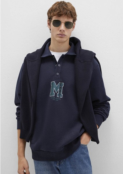 M Logo Baskılı Lacivert Sweatshirt 0S10494-70490