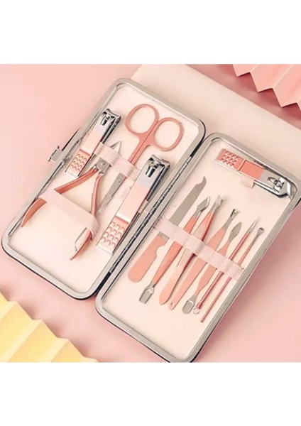 Gaman 12'li Rose Gold Çantalı Taşınabilir Kişisel Bakım Seti Paslanmaz Çelik Cımbız - Manikür&pedikür Seti