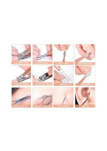 Gaman 12'li Rose Gold Çantalı Taşınabilir Kişisel Bakım Seti Paslanmaz Çelik Cımbız - Manikür&pedikür Seti fiyatları