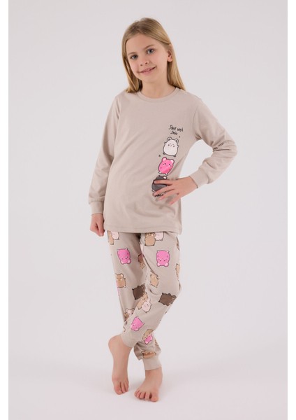 Kız Çocuk Bej Pijama Takımı modelleri