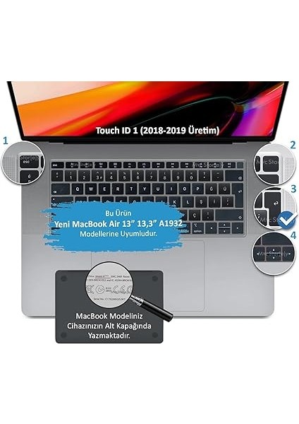 Laptop Macbook Air M1 Klavye Kılıfı F-Türkçe Daktilotip A1932 A2179 A2337 ile Uyumlusiyah fiyatları