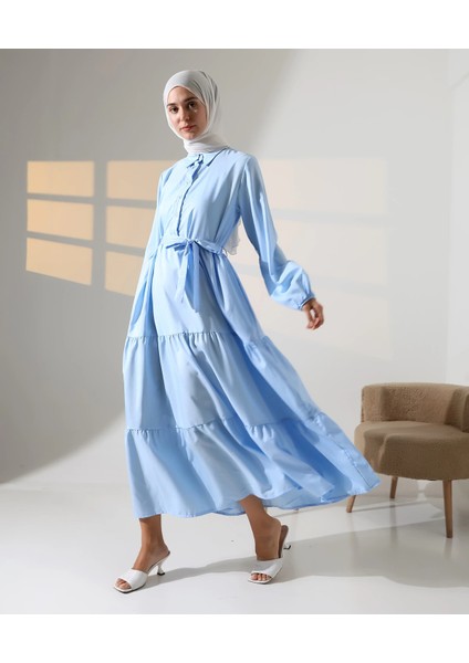 Kadın 100% Pamuk Viskon Desenli Mavi Tesettür Elbise fırsatları