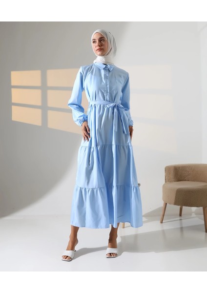 Kadın 100% Pamuk Viskon Desenli Mavi Tesettür Elbise indirimleri