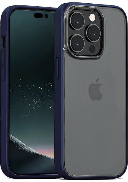 Iphone 15 Pro Ile Uyumlu View Serisi Arkası Sert Polikarbonat Mat Şeffaf Parmak Izi Bırakmayan Kılıf (Mavi)