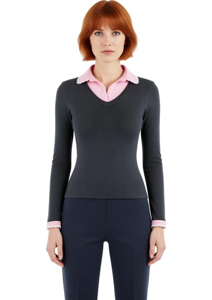 Kadın Casual Uzun Kollu V Yaka Dokuma Detaylı Örme Bluz Kaliteli Şık Rahat Modern Zarif Günlük fiyatları