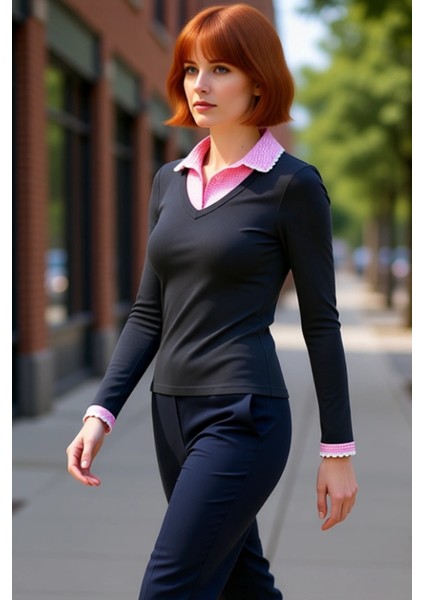 Kadın Casual Uzun Kollu V Yaka Dokuma Detaylı Örme Bluz Kaliteli Şık Rahat Modern Zarif Günlük fırsatları