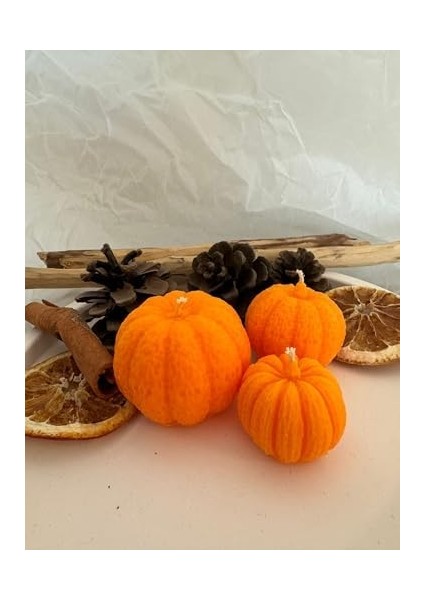 Mini Balkabağı Ailesi Kış Ev Ofis Dekorasyonu Obje Turuncu Kabak Mum fiyatları