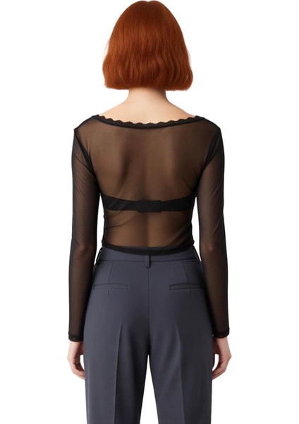 Kadınlar Için Zarif Tül Üst Kare Yaka Büzgülü Uzun Kollu Kaliteli Şık Rahat Modern Zarif Günlük modelleri