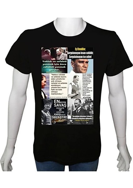 Mr.thınker Regular Unisex T-Shirt Siyah 'atatürk/cehaletle Savaş' 2baskılı