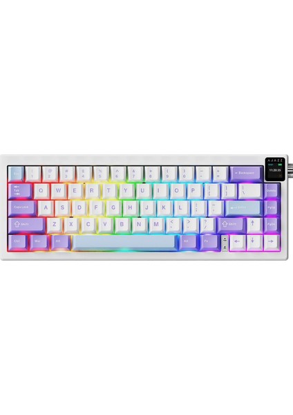 Ajazz AK650 Kablosuz Mekanik Klavye 3 Modlu Tft Ekranlı Hot-Swap-65 Tuşlu Rgb Mor/ Switch