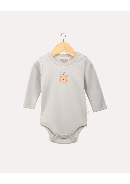 %100 Organik Pamuk Gots Sertifikalı Uzun Kollu Teddy Desenli Bebek & Yenidoğan Body - Mint