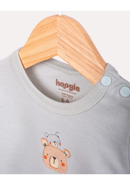 %100 Organik Pamuk Gots Sertifikalı Uzun Kollu Teddy Desenli Bebek & Yenidoğan Body - Mint